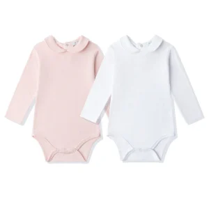 Bodies de manga larga cuello bebe rosa y blanco pack de 2 unidades 100 % algodón