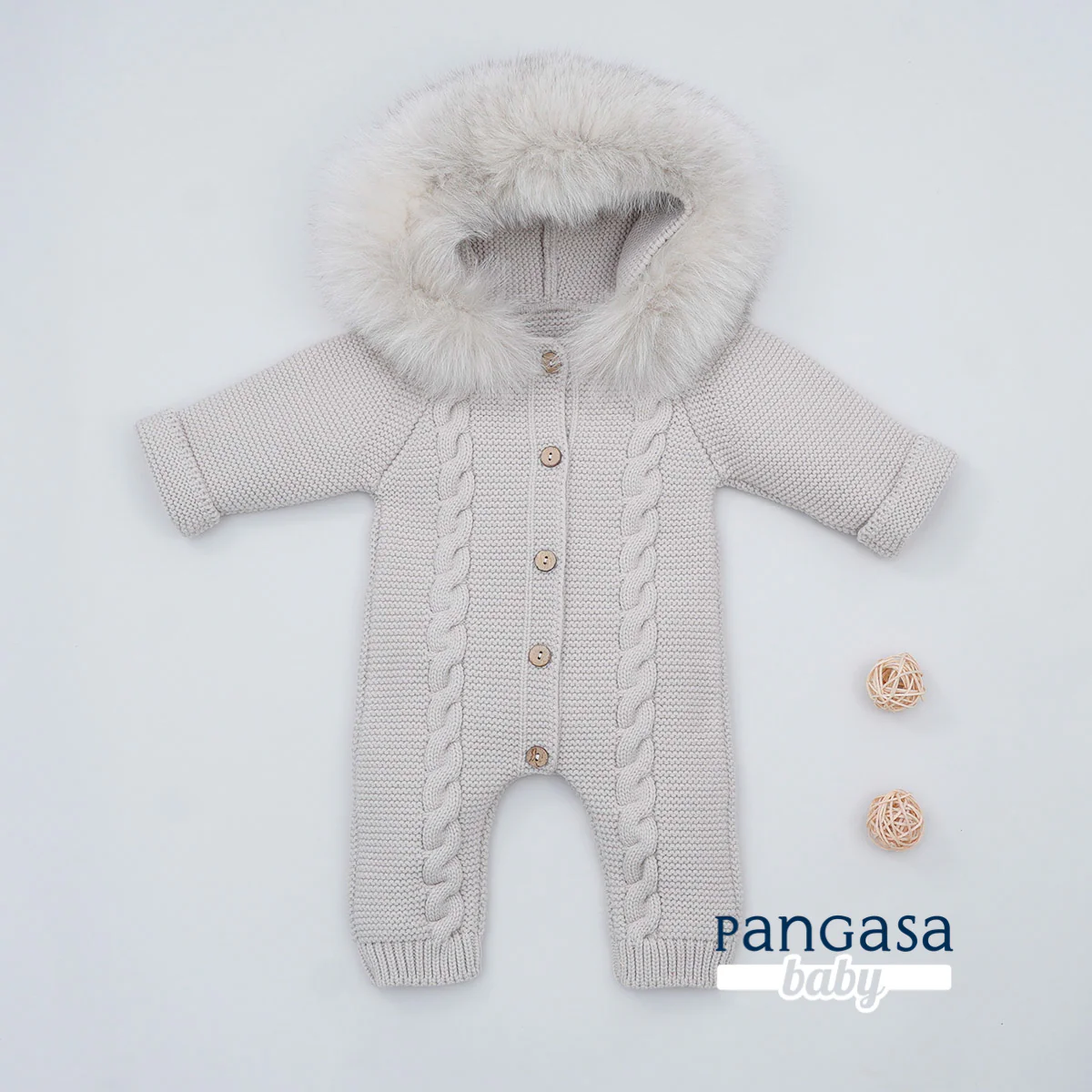 Buzo Bebé Ochos Color Camel con Capucha Desmontable 0-12 Meses | Pangasa