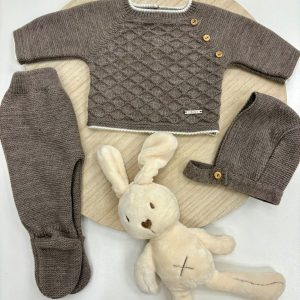 Conjunto primera puesta bebé 3 piezas topo con capota y botones laterales – 00 prematuro a 6 meses