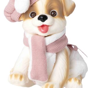 Perrito blanco con bufanda y gorrro rosa 23 cm cuerpo vinilo 2608 ROSA TOYS