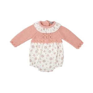 Pelele bebé niña Babidú Aurora – Cuello volante + capota | Tonos rosas 1-24 meses