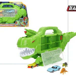 Estuche Dinosaurio con Lanza Misil + 2 Coches Metálicos + Accesorios-Teamsterz