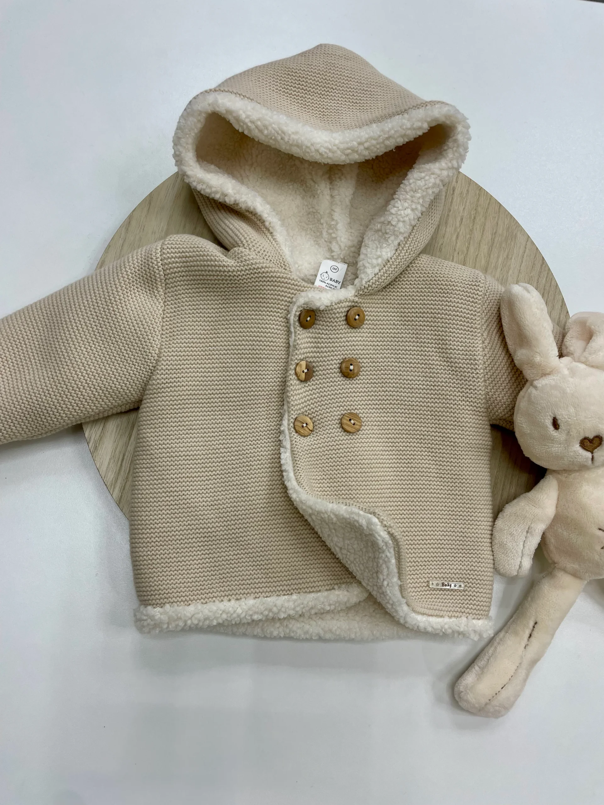 Chaqueta bebé lana crudo con borreguito interior y capucha | Tallas 6-24 meses - Imagen 3
