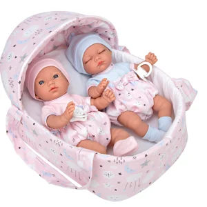 Muñecos Gemelos Elegance 28 Cm Con Cuerpo De Vinilo Y Capazo