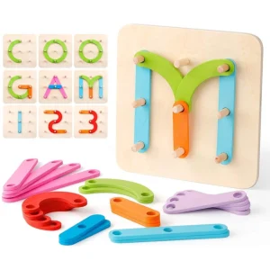 Juego educativo de bloques apilables de madera con letras y números, para niños y niñas