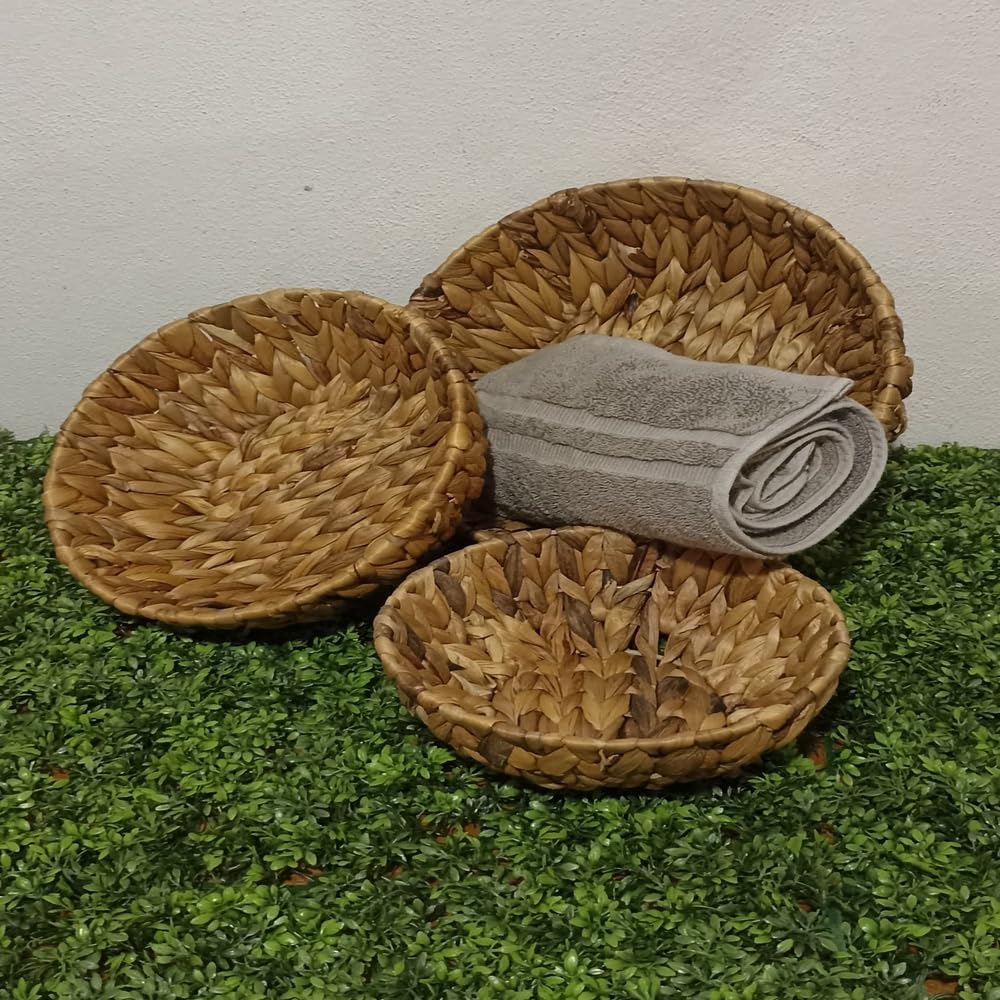 Juego de Canastas Organizadoras de Mimbre Redondas, 3 Piezas Canastas de Almacenamiento - Imagen 3