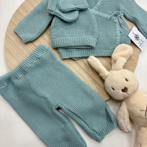 Conjunto 4 Piezas Bebé Recién Nacido Mint | Lazo Lateral y Cuello Pico