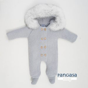 Buzo con pie doble Gris Pangasa Baby 🐨 0-6M | Capucha con pelito desmontable