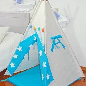 Teepee Crudo/ Azul turquesa estrellas