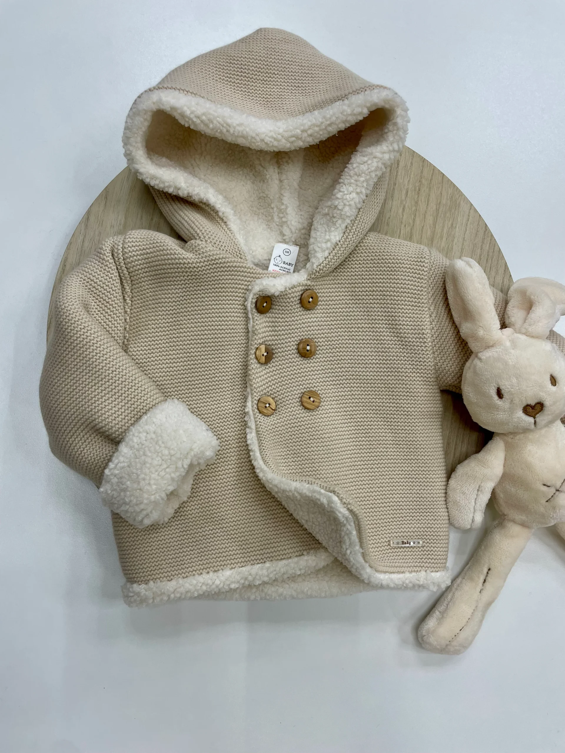 Chaqueta bebé lana crudo con borreguito interior y capucha | Tallas 6-24 meses - Imagen 4