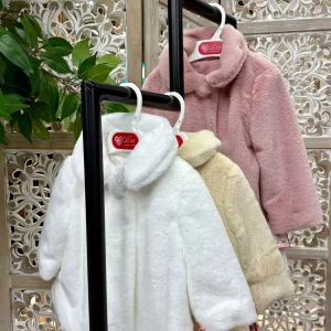 Abrigo Pelo Niña Bebé Liso | Colores Arena, Blanco y Rosa Empolvado 3-48 meses