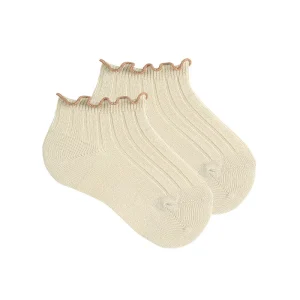 Calcetines tobilleros bebe de canalé con puño en curling contrastado lino Cóndor