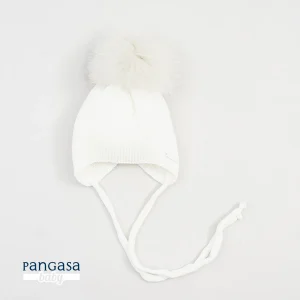 Gorro Orejero Aviador Marfil Pangasa Baby 🤍 3-36M | Con pompón desmontable