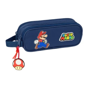 Estuche Doble Super Mario Oficial con Cremalleras y Asa de Mano 21cm