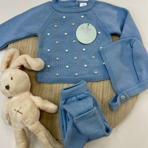 Conjunto Polaina Topitos Azul Pato 3 piezas recién nacido 00-6 meses | Primera puesta bebé